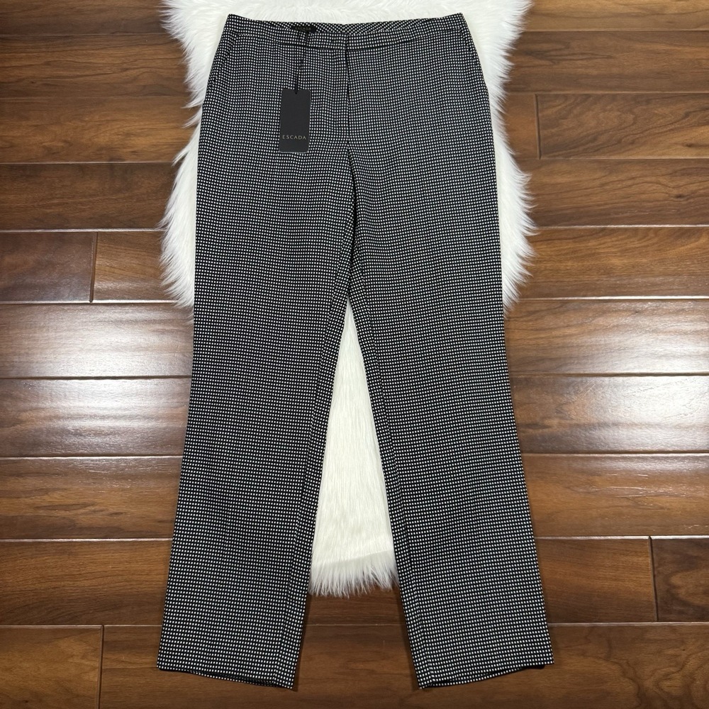Escada Women's Size 40 / US 8 10 Black White Check Wool Blend Straight Leg Pants